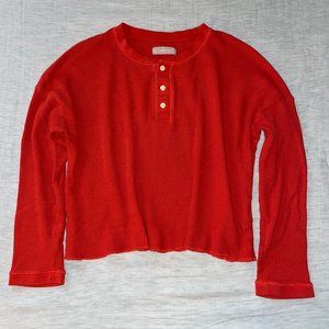 Everlane Organic Cotton Waffle Henley in Red, Size L